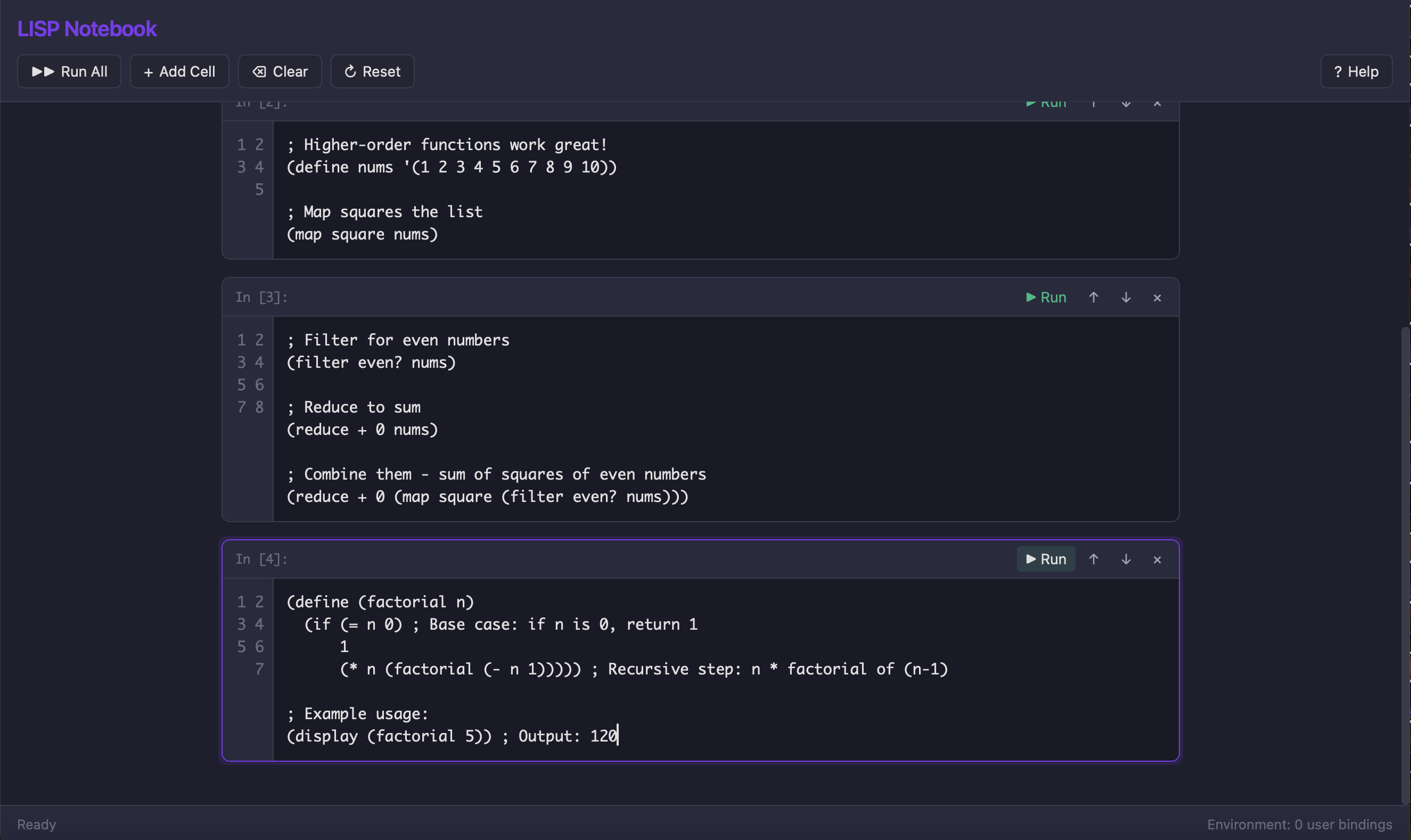 Created factorial example